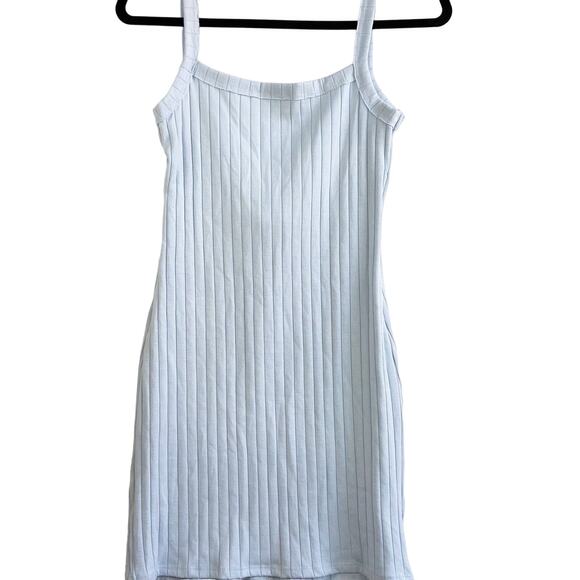Le Lis Blue Ribbed Raw Hem Backless Sleeveless Fitted Square Neck Mini Dress - Picture 2 of 8